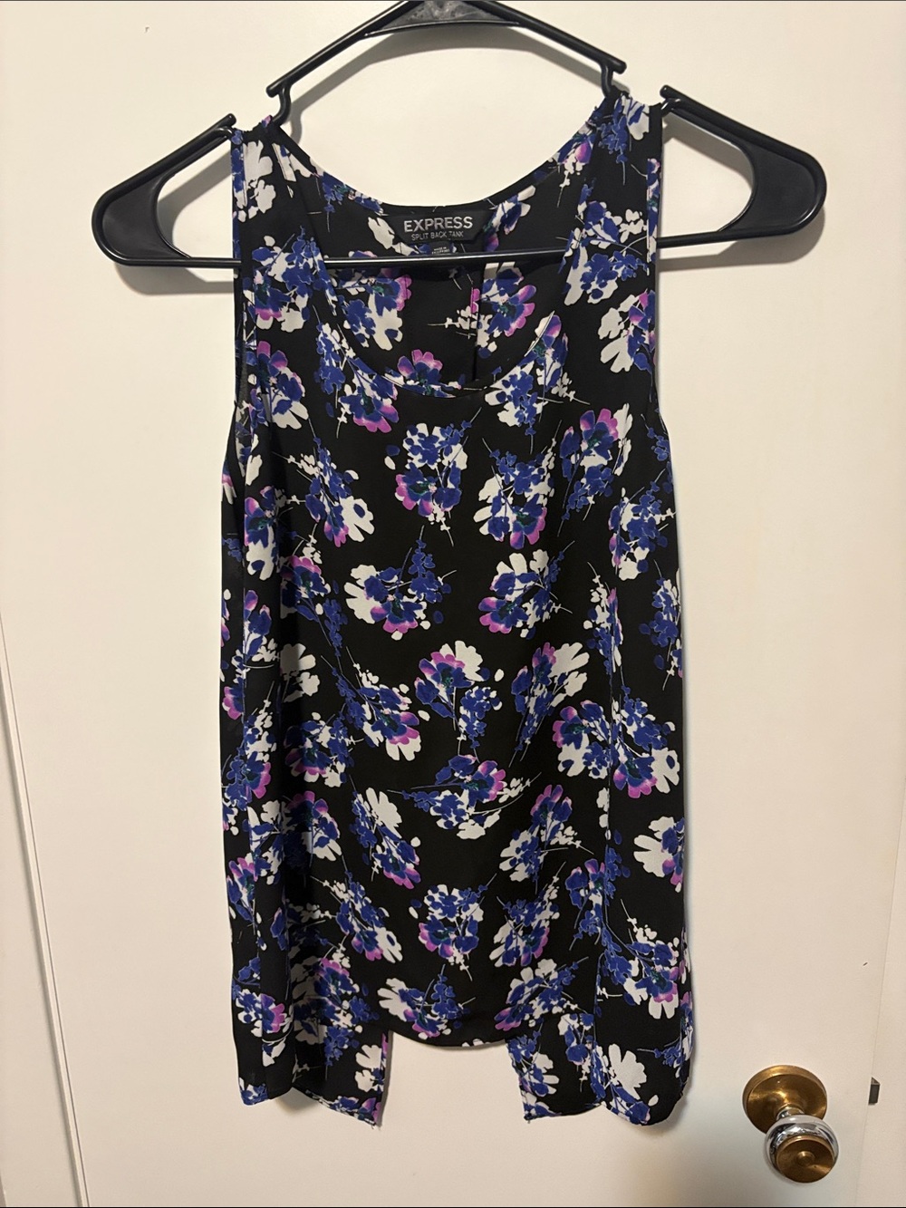Express Black Floral Camisole with Blue & Purple Blooms